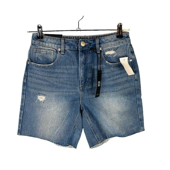 New Numero Womans Sz 27 High Rise Denim Shorts Blue Distressed NWT - Picture 2 of 10